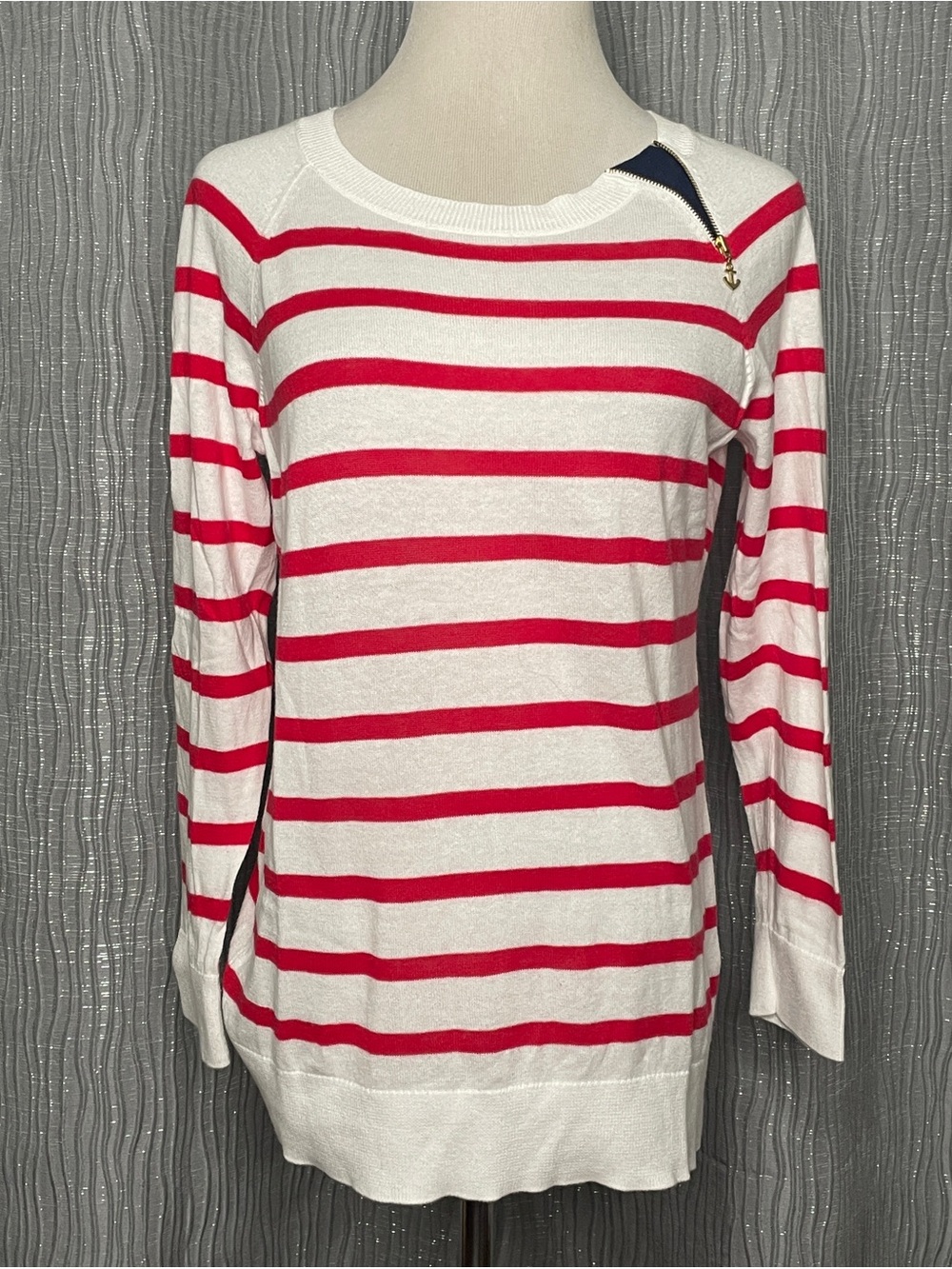 Nautica Lightweight Sailor Stripe Crewneck Sweater with Zip Accent